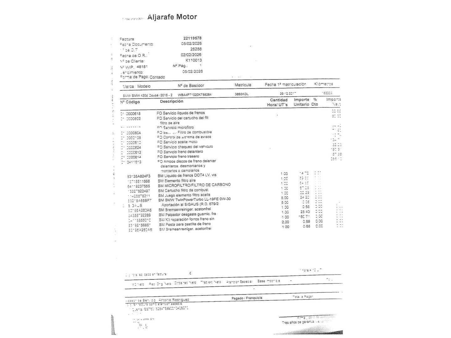 Foto del mantenimiento del BMW Serie 4 BMW Serie 4 420d Coupe (190 CV) Pack M
