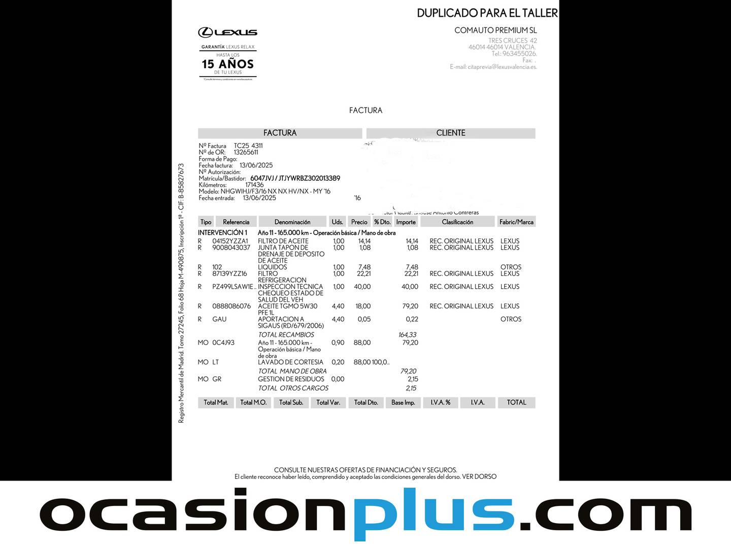Foto del mantenimiento del Lexus NX Lexus NX 300h Corporate 2WD (197 CV)