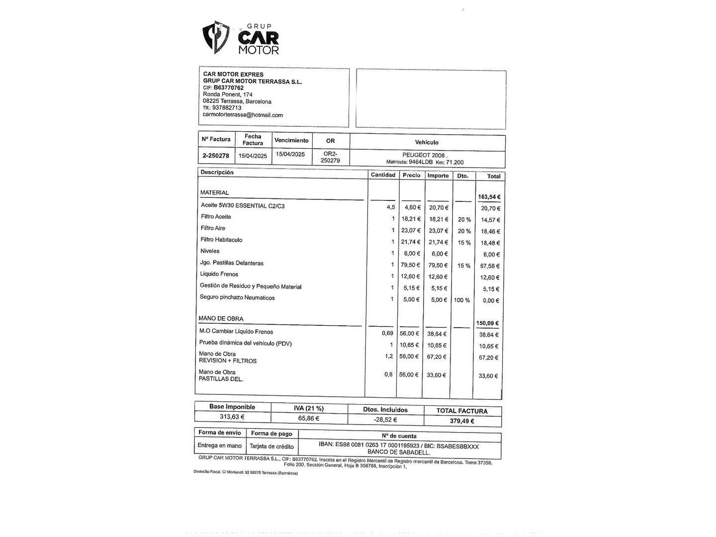 Foto del mantenimiento del Peugeot 2008 Peugeot 2008 BlueHDi 130 S&S Allure EAT8 (130 CV)