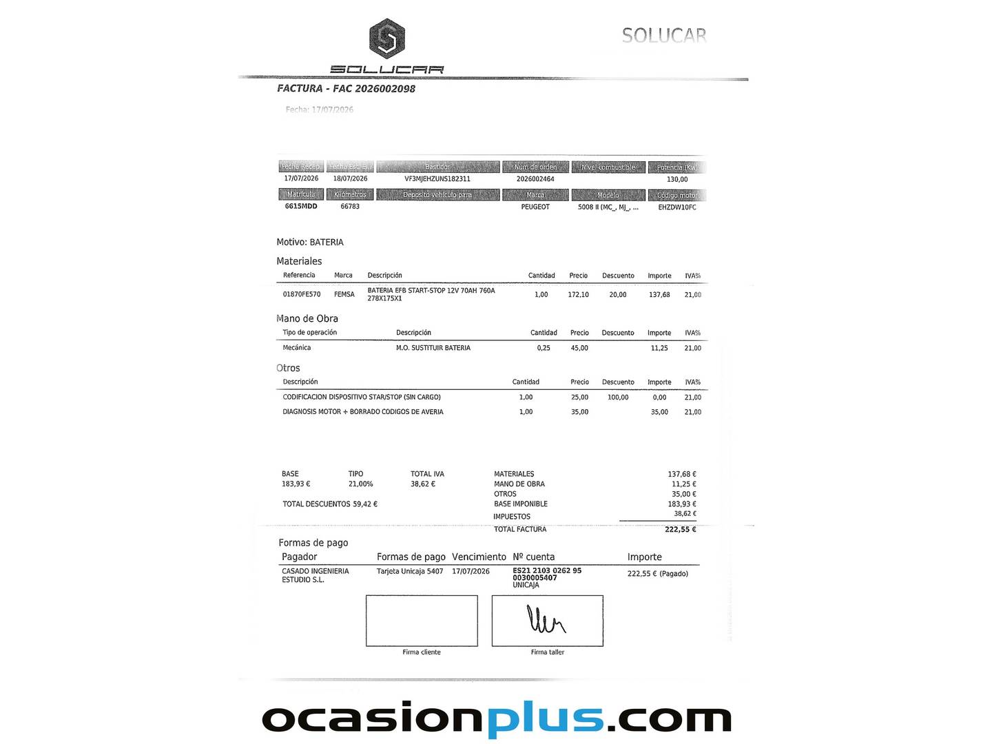 Foto del mantenimiento del Peugeot 5008 Peugeot 5008 BlueHDI 180 S&S Allure Pack EAT8 (180 CV) 7 Plazas