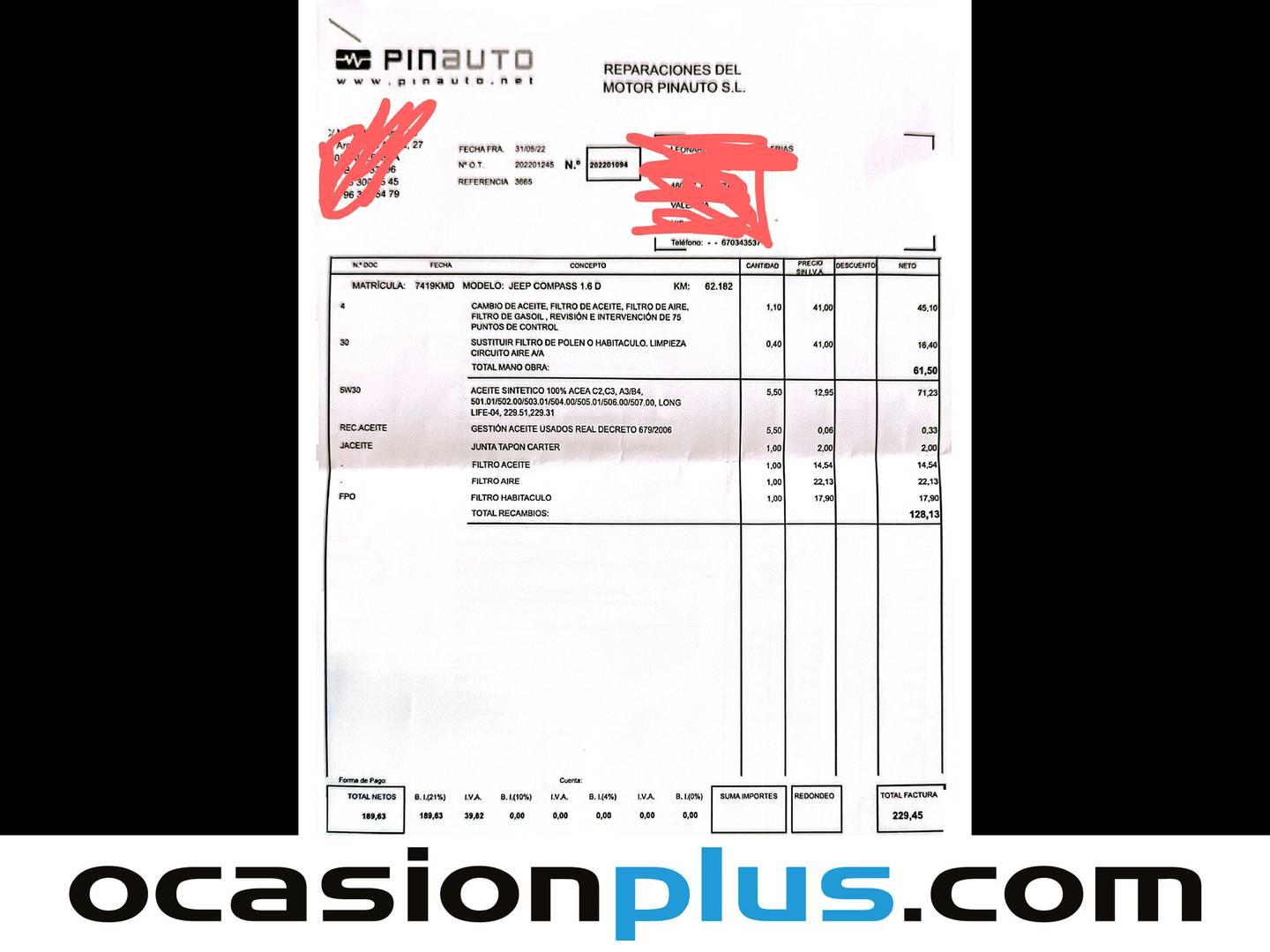 Foto del mantenimiento del Jeep Compass Jeep Compass 1.6 Multijet Longitude 4x2 (120 CV)