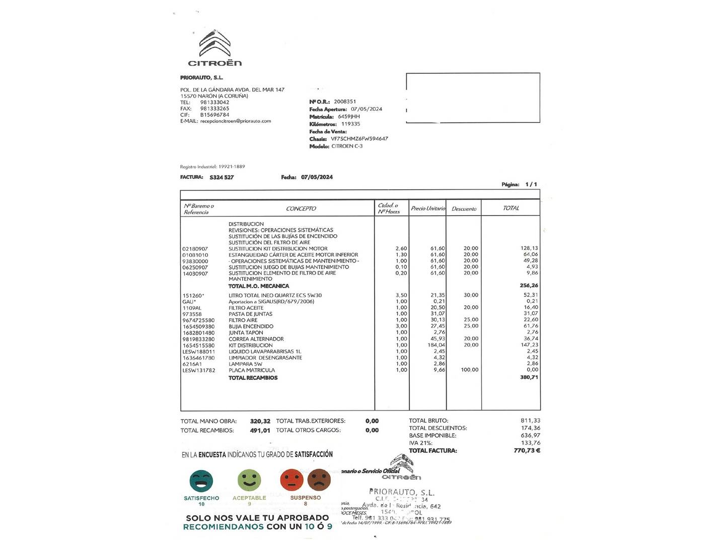 Foto del mantenimiento del Citroën C3 Citroën C3 PureTech 82 Tonic (82 CV)
