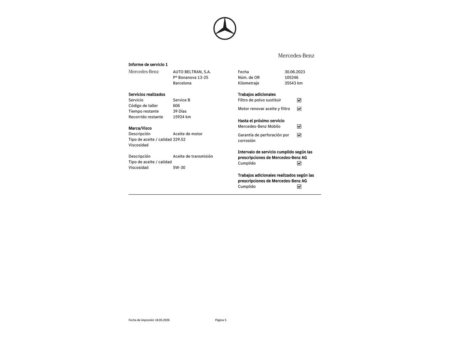 Foto del mantenimiento del Mercedes GLA Mercedes GLA GLA 180 (136 CV) Pack AMG