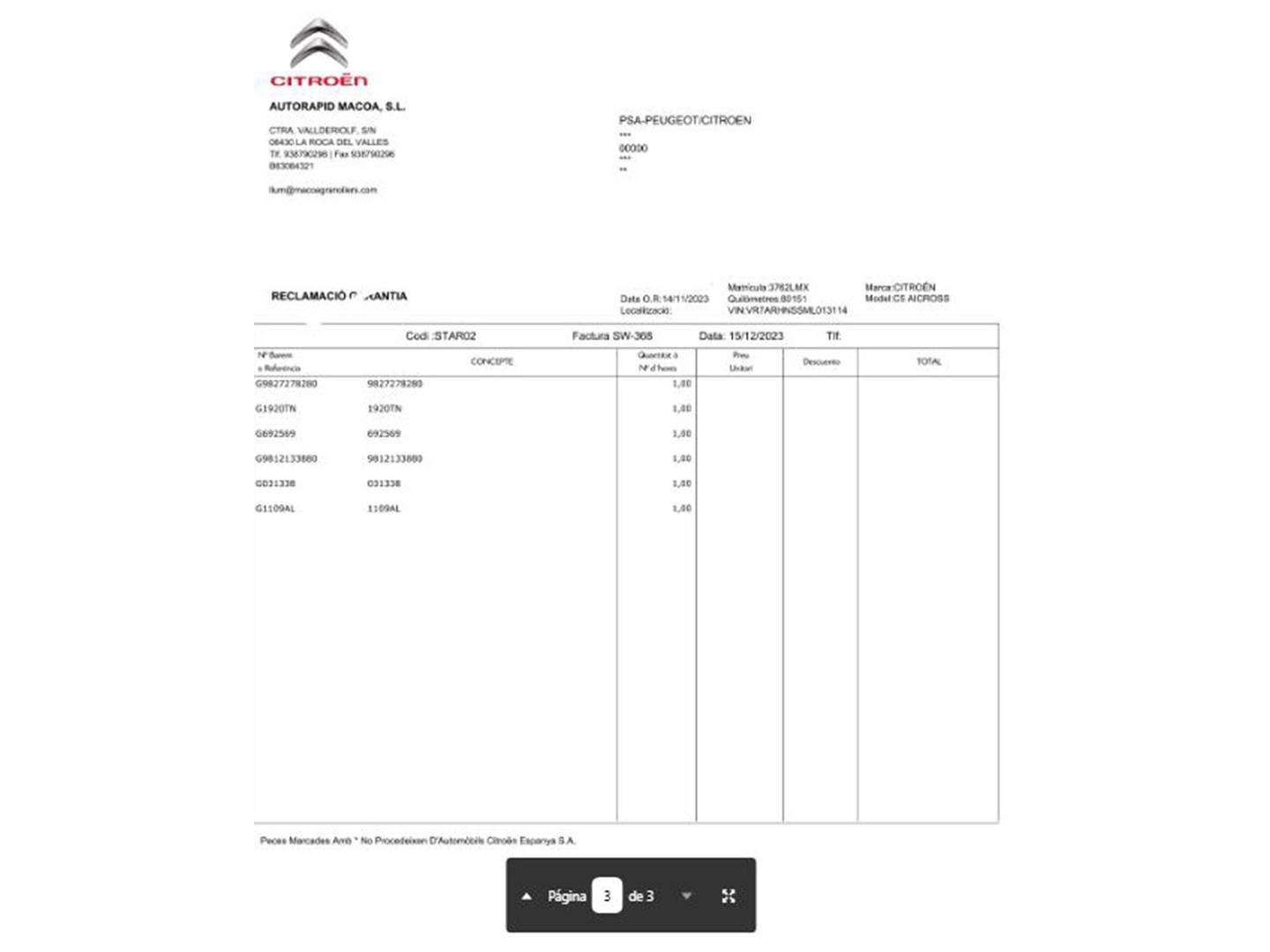 Foto del mantenimiento del Citroën C5 Aircross Citroën C5 Aircross PureTech 130 S&S Shine EAT8 (131 CV)