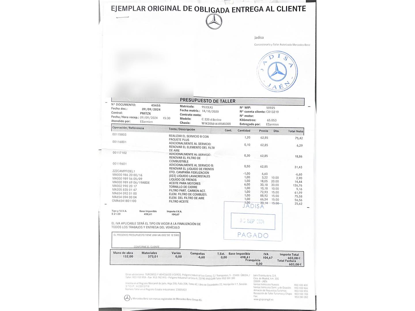 Foto del mantenimiento del Mercedes Clase C Mercedes Clase C 220 d (194 CV) Pack AMG