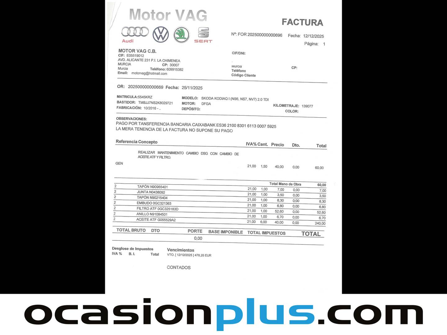 Foto del mantenimiento del Skoda Kodiaq Skoda Kodiaq 2.0 TDI Ambition 4x2 DSG (150 CV) 7 PLAZAS