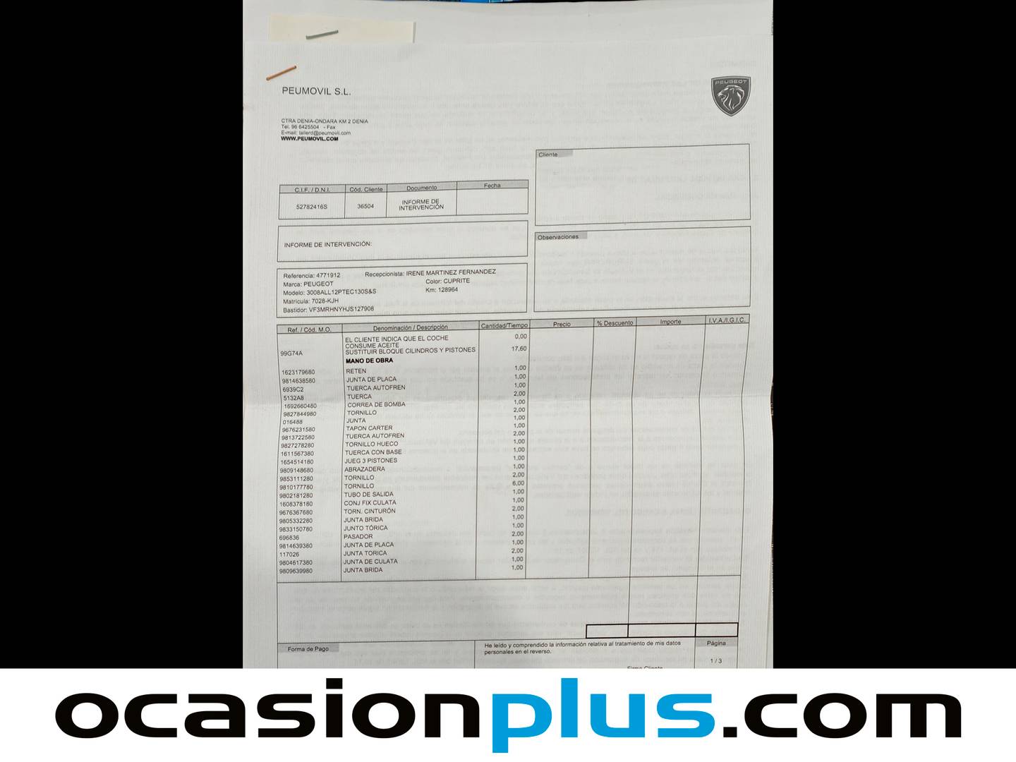 Foto del mantenimiento del Peugeot 3008 Peugeot 3008 PureTech 130 S&S Allure (130 CV)