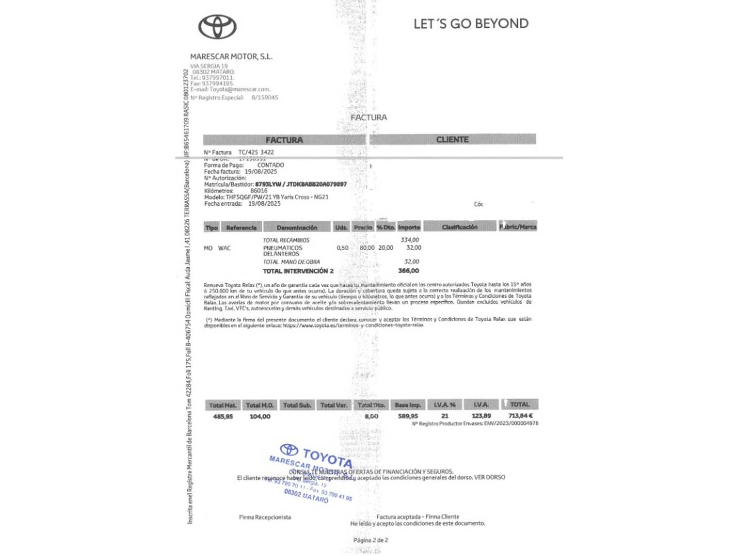 Foto del mantenimiento del Toyota Yaris Cross Toyota Yaris Cross 120H Style (116 CV)