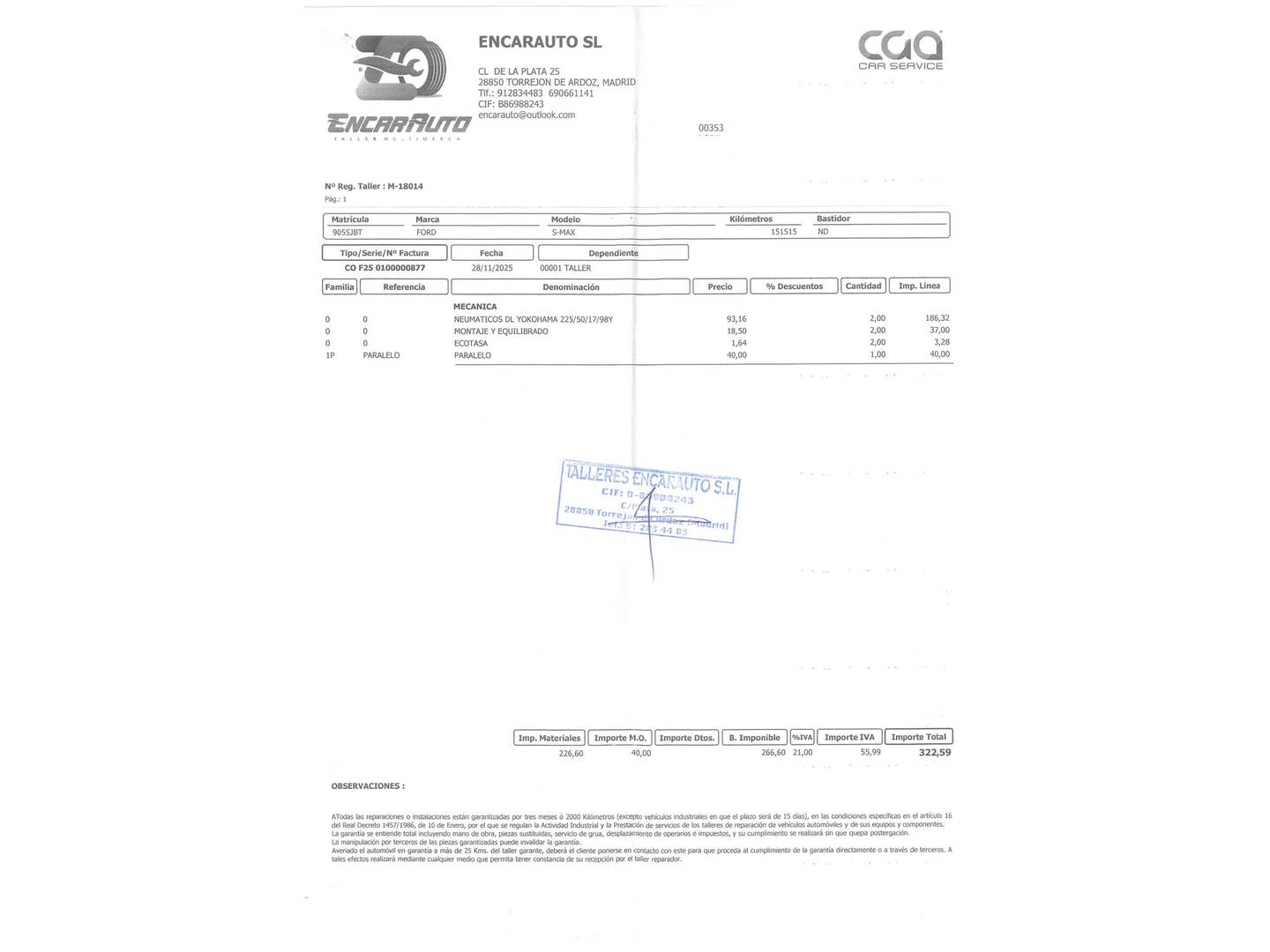 Foto del mantenimiento del Ford S-MAX Ford S-Max 2.0 TDCI Limited Edition (140 CV) 7 Plazas