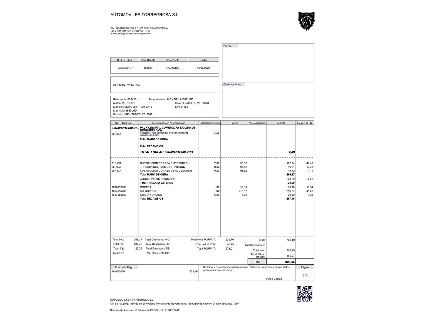 Foto del mantenimiento del Peugeot 208 Peugeot 208 PureTech 100 S&S GT Line EAT8 (100 CV)