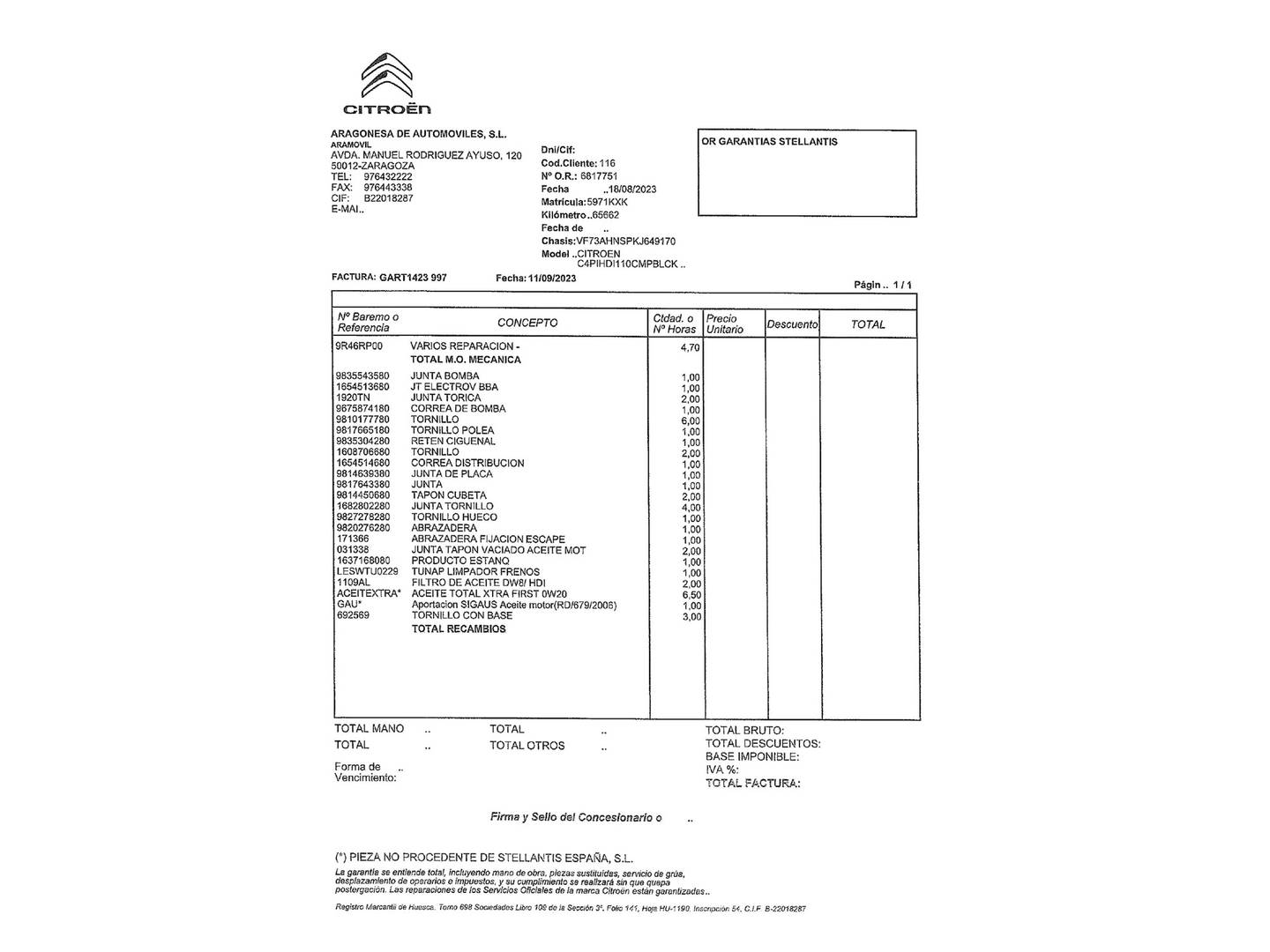 Foto del mantenimiento del Citroën Grand C4 Spacetourer Citroën Grand C4 Spacetourer PureTech 130 S&S Feel (130 CV) 7 Plazas