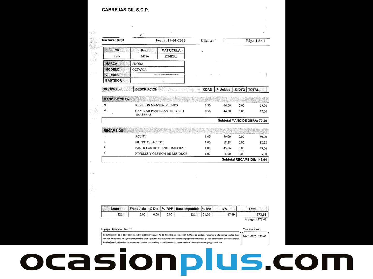 Foto del mantenimiento del Skoda Octavia Skoda Octavia Combi 1.4 TSI Like (150 CV)