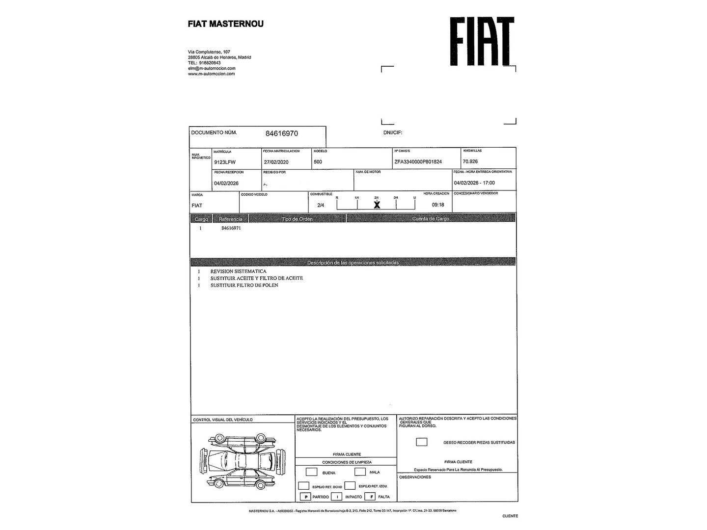 Foto del mantenimiento del Fiat 500X Fiat 500X 1.0 GSE City Cross T3 S&S (120 CV)