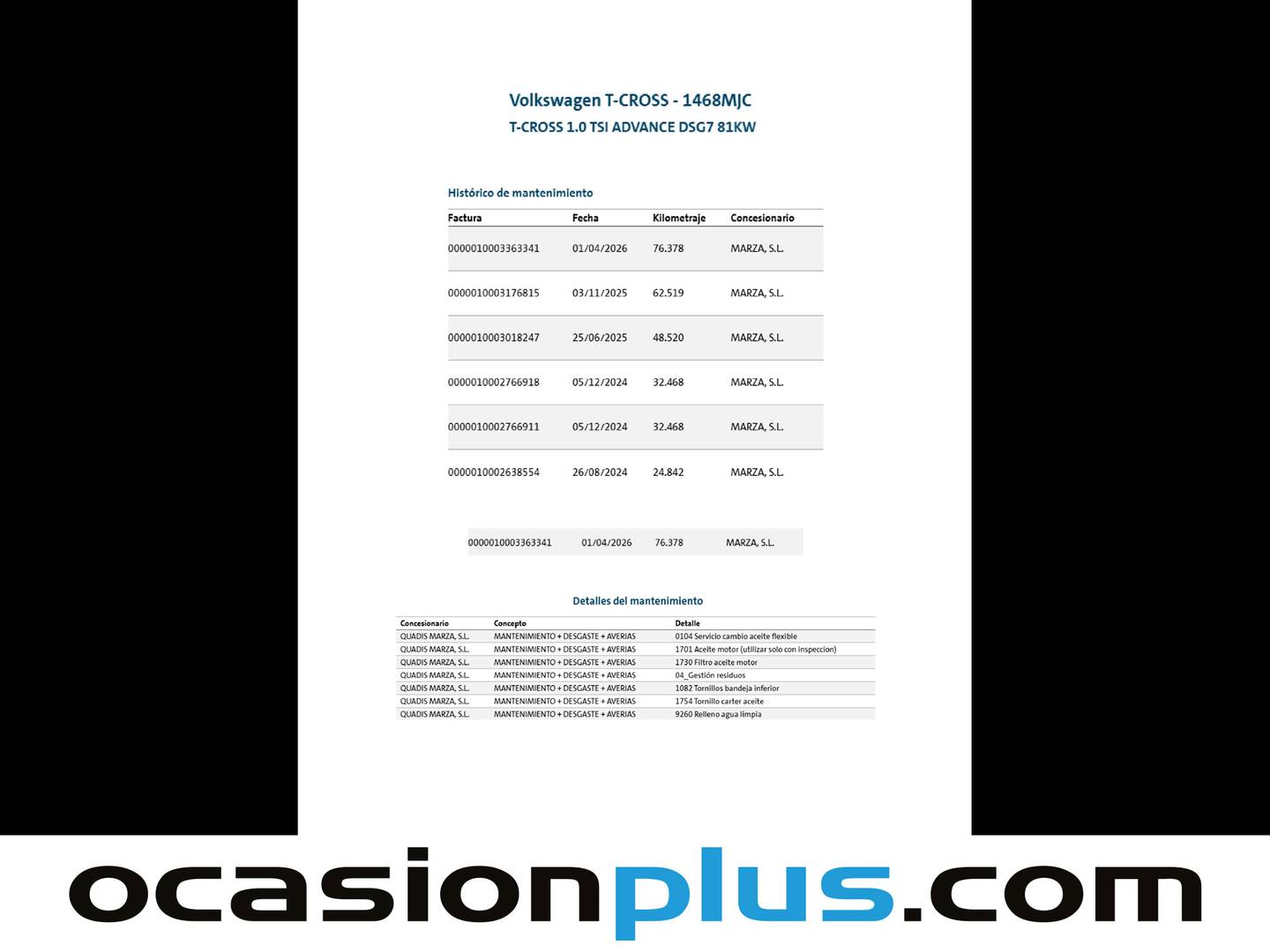 Foto del mantenimiento del Volkswagen T-Cross Volkswagen T-Cross Advance 1.0 TSI (110 CV) DSG