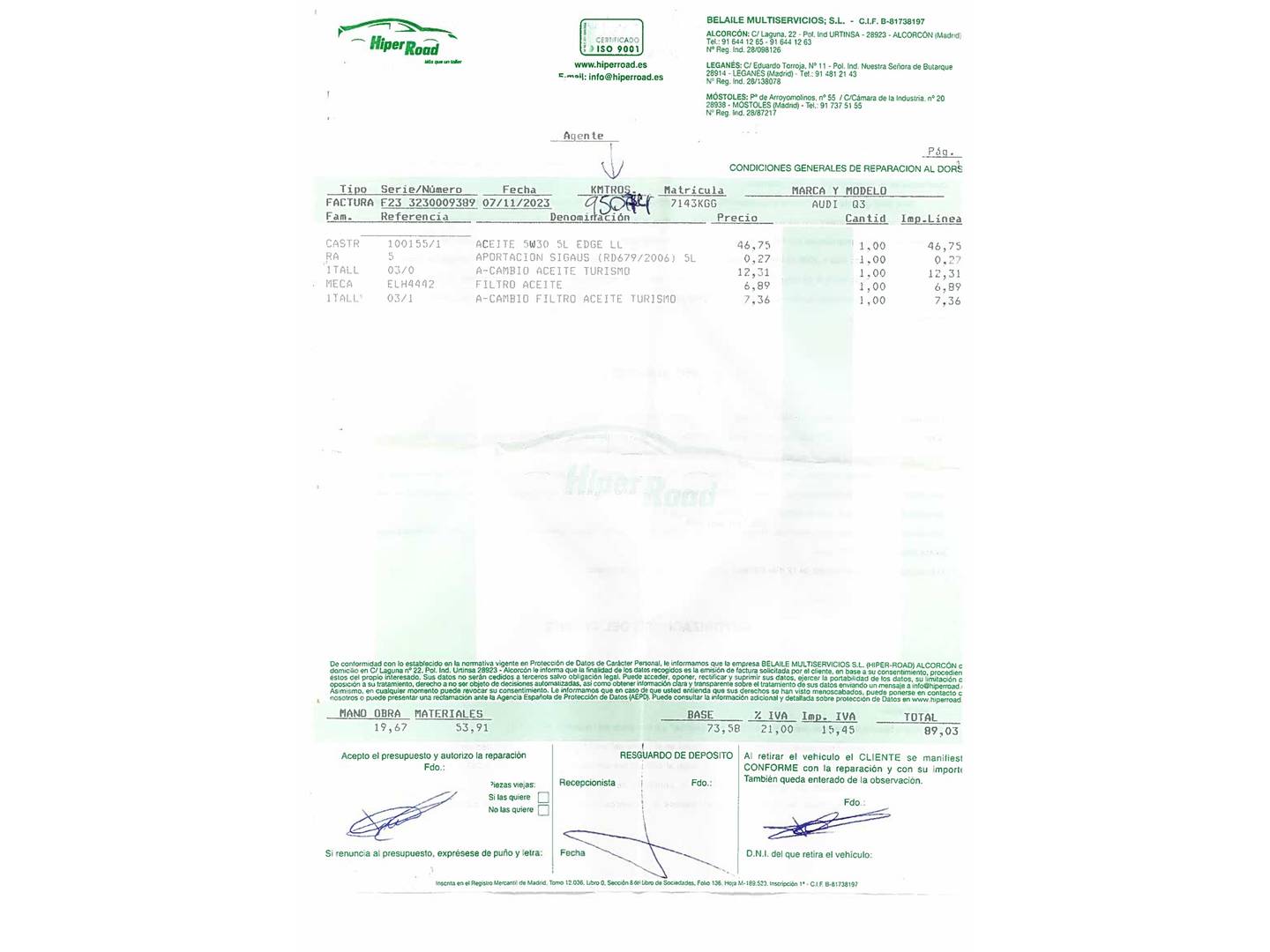 Foto del mantenimiento del Audi Q3 Audi Q3 Black line competition 1.4 TFSI ultra (150 CV)