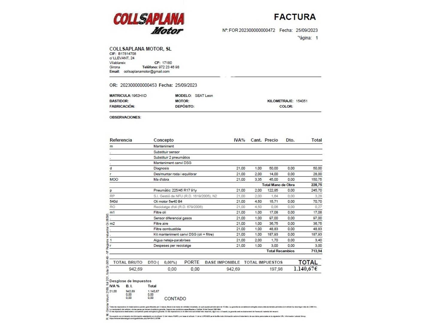 Foto del mantenimiento del Seat León Seat León ST ST 2.0 TDI S&S FR DSG (184 CV)