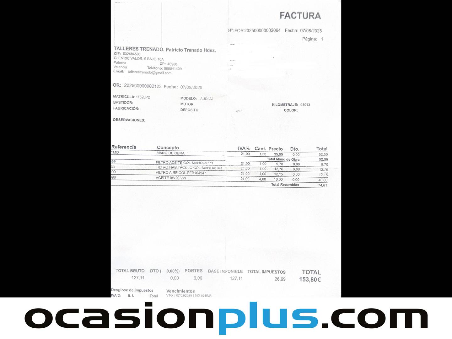 Foto del mantenimiento del Audi A1 Audi A1 Sportback Advanced 30 TFSI (110 CV) S tronic
