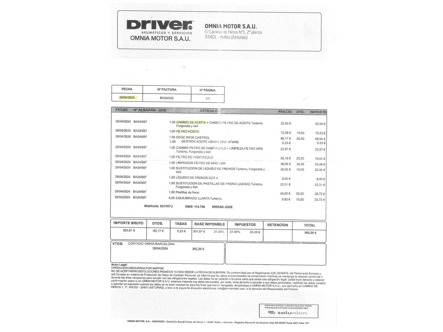 Foto del mantenimiento del Nissan JUKE Nissan Juke 1.6 DIG-T NISMO 4X2 (200 CV)