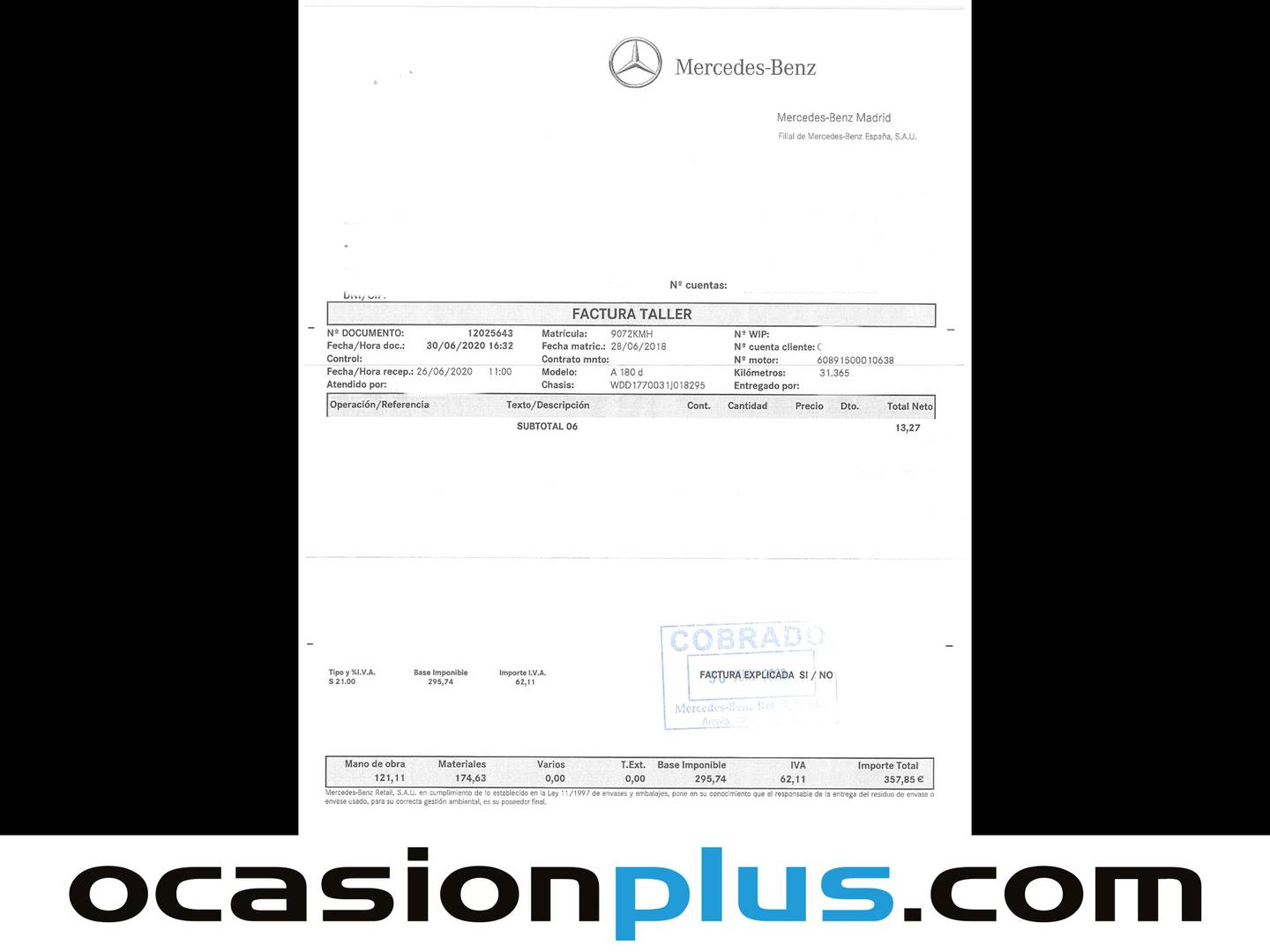 Foto del mantenimiento del Mercedes Clase A Mercedes-Benz Clase A A 180 d (116 CV) Pack AMG