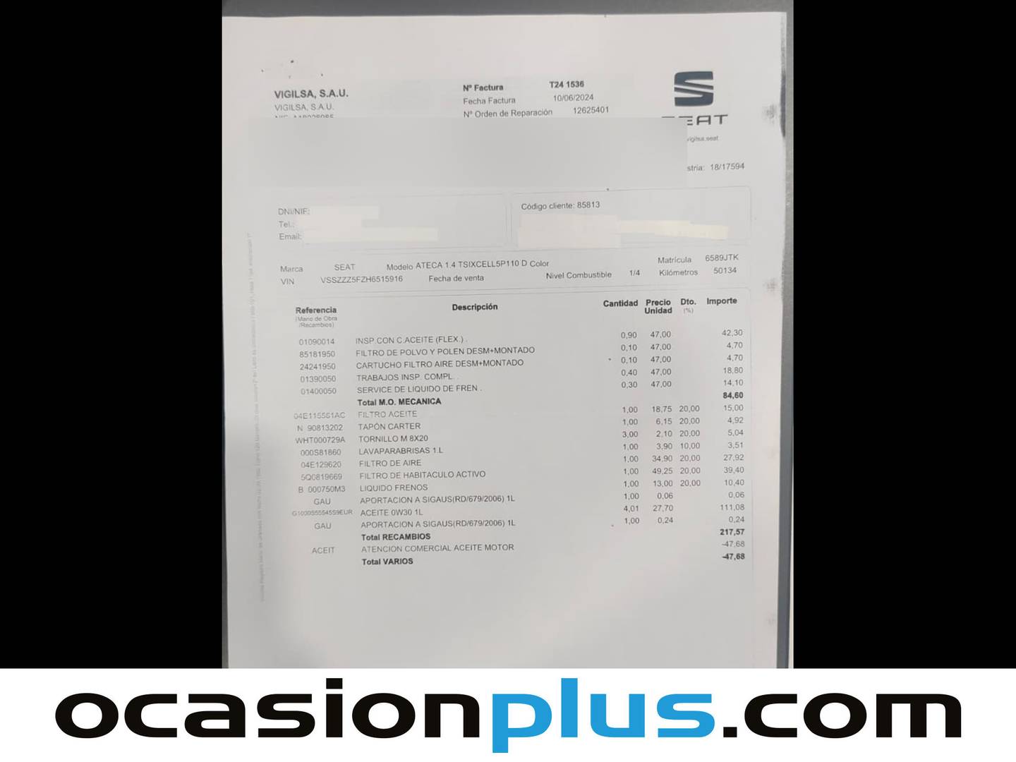Foto del mantenimiento del Seat Ateca Seat Ateca 1.4 EcoTSI S&S Xcellence DSG (150 CV)