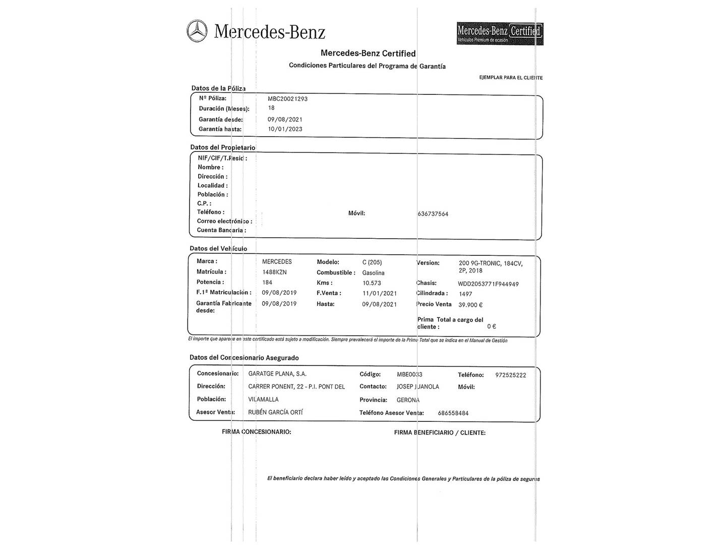 Foto del mantenimiento del Mercedes Clase C Mercedes Clase C 200 Coupe (184 CV) Pack AMG