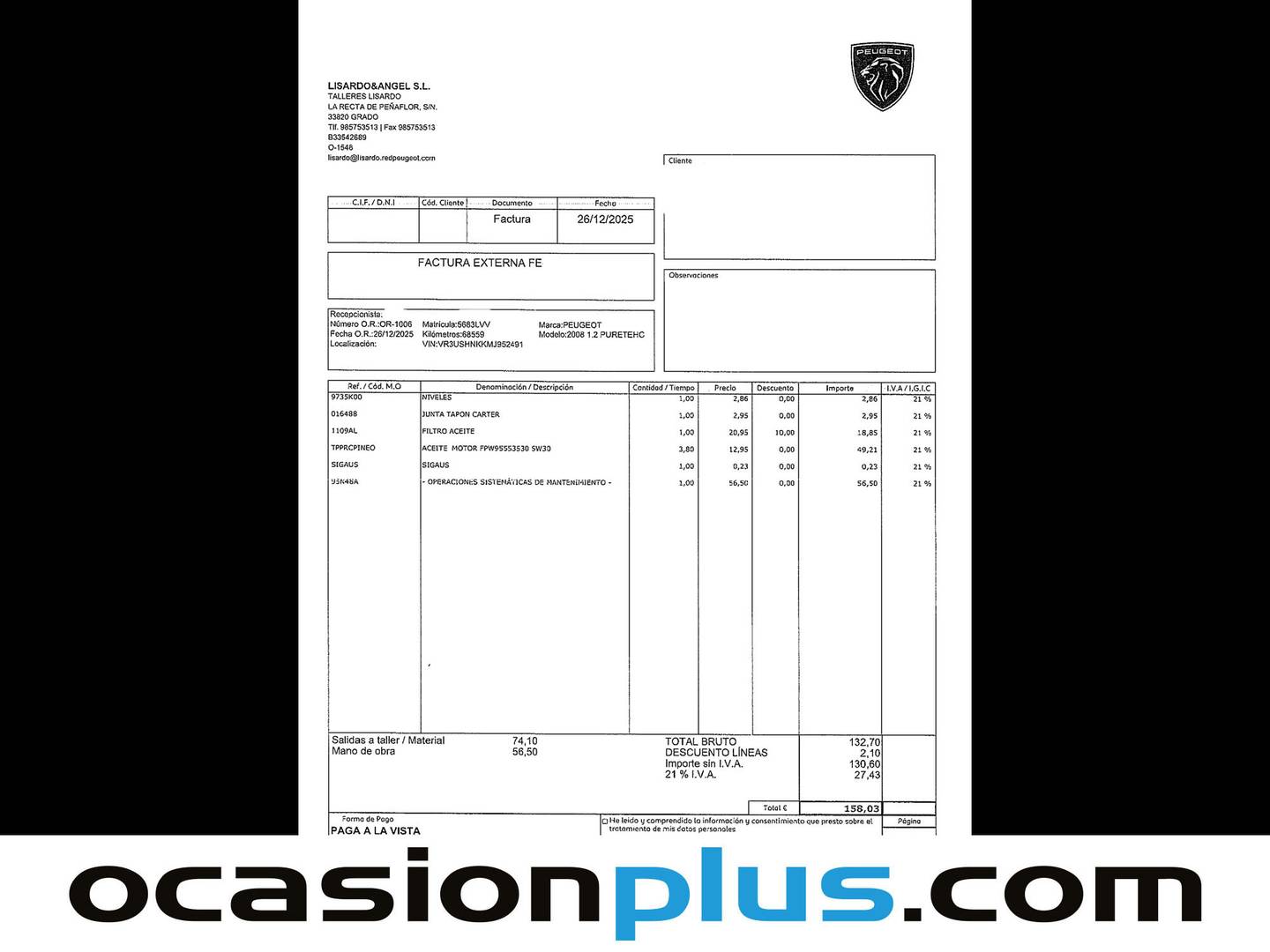 Foto del mantenimiento del Peugeot 2008 Peugeot 2008 Puretech 100 S&S Active Pack (100 CV)