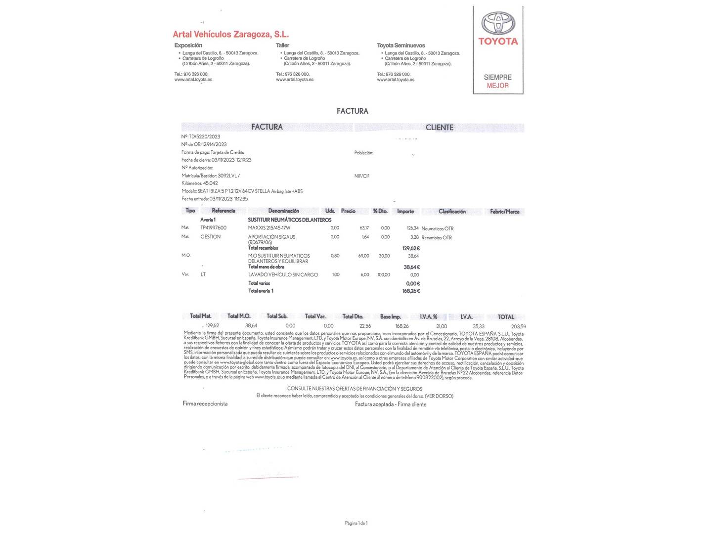 Foto del mantenimiento del Seat Ibiza Seat Ibiza 1.0 TSI FR (110 CV)