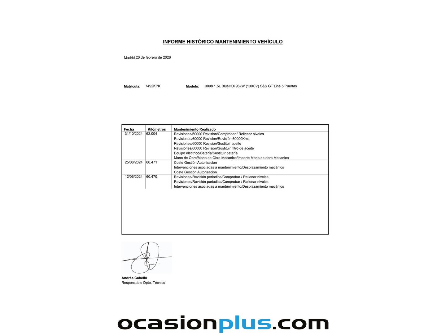 Foto del mantenimiento del Peugeot 3008 Peugeot 3008 BlueHDI 130 S&S GT Line (130 CV)