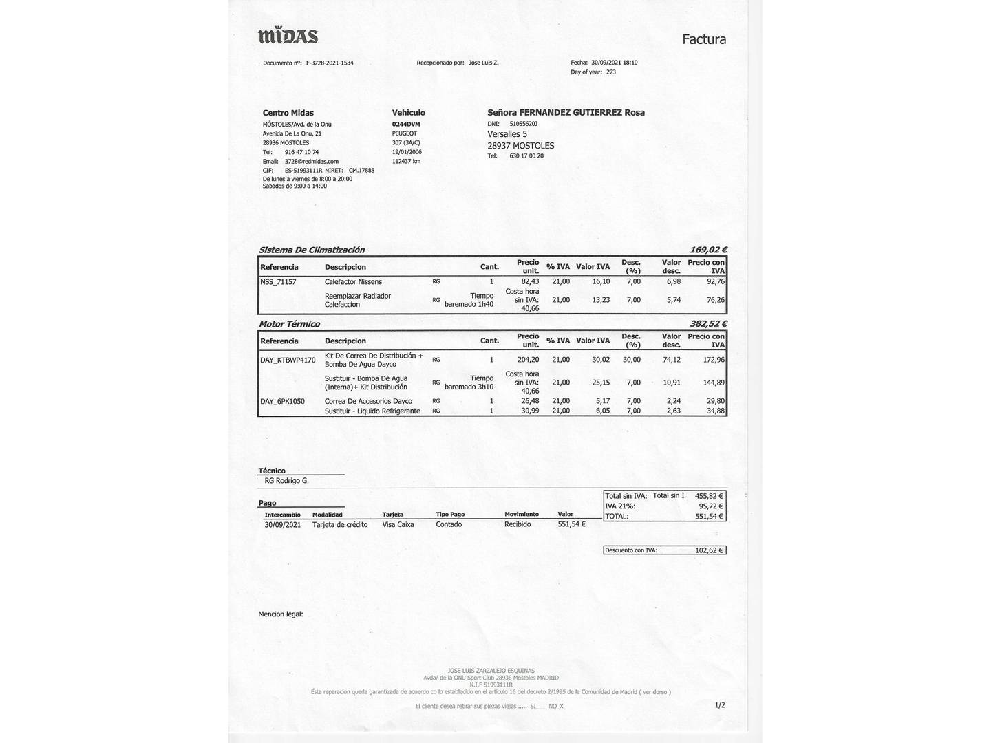 Foto del mantenimiento del Peugeot 307 Peugeot 307 1.6 X-Line (110 CV)