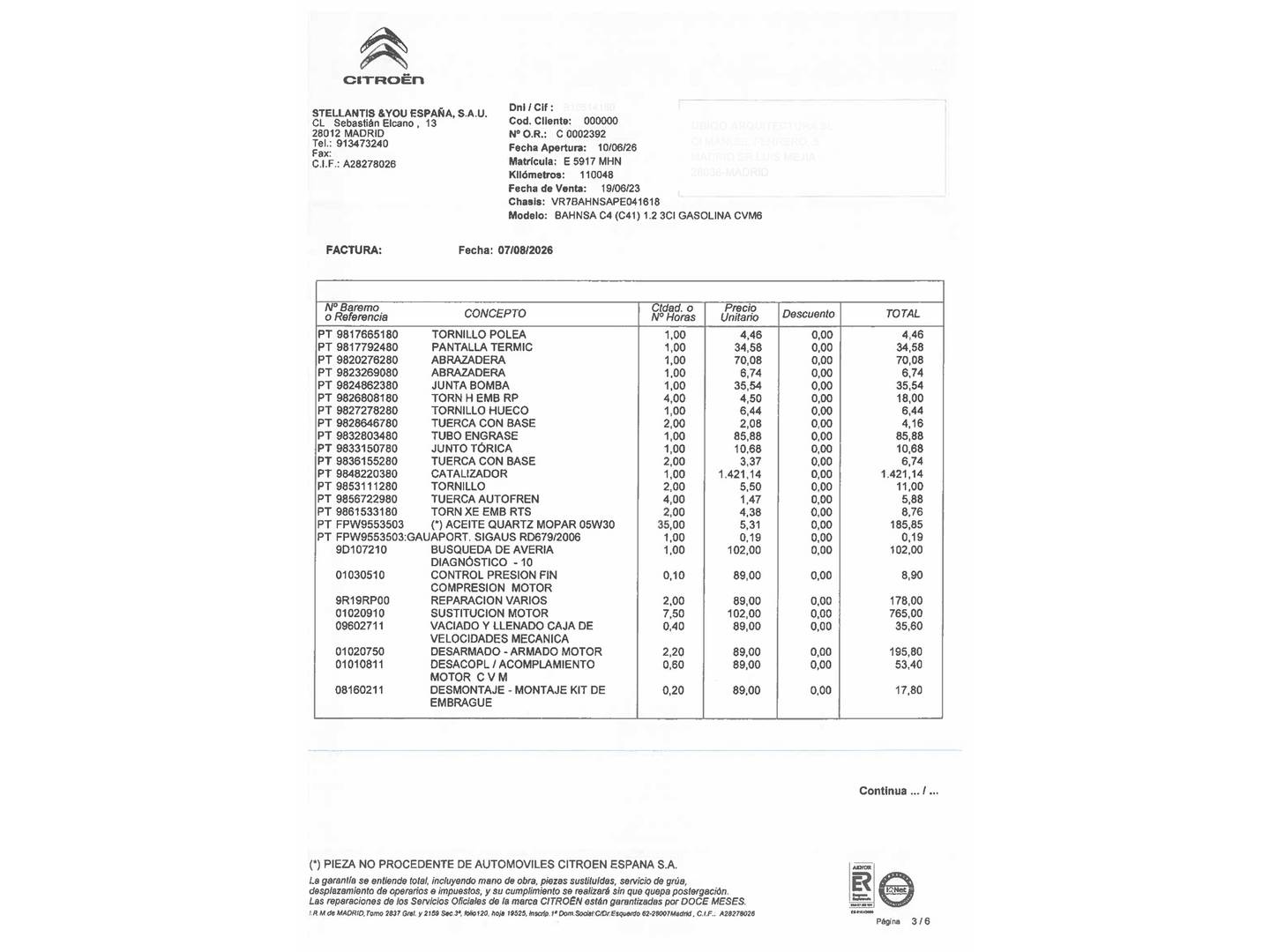 Foto del mantenimiento del Citroën C4 Citroën C4 PureTech 130 S&S Shine (130 CV)