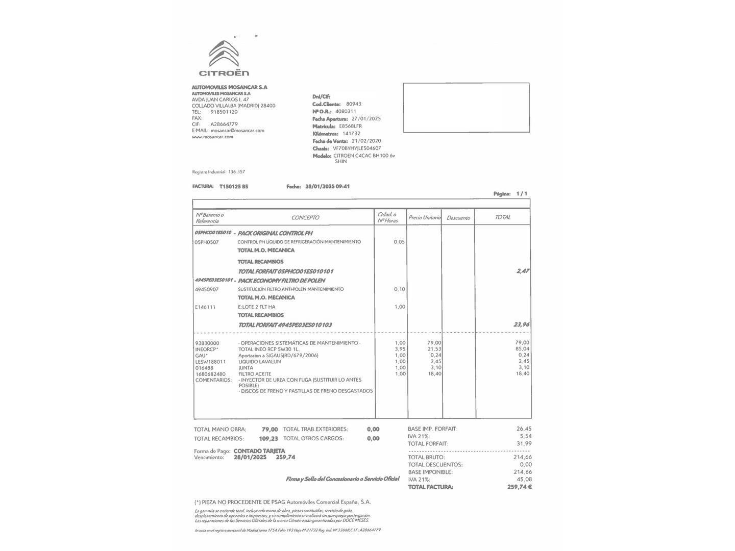 Foto del mantenimiento del Citroën C4 Cactus Citroen C4 Cactus BlueHDi 100 S&S Shine (102 CV)