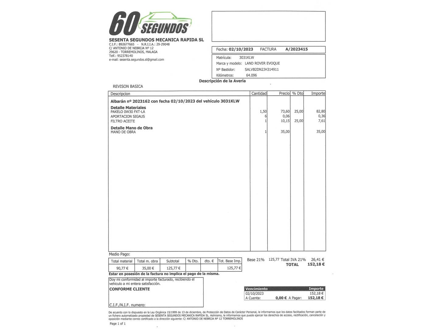 Foto del mantenimiento del Land Rover Range Rover Evoque Land Rover Range Rover Evoque 2.0L eD4 Pure 4x2 (150 CV)