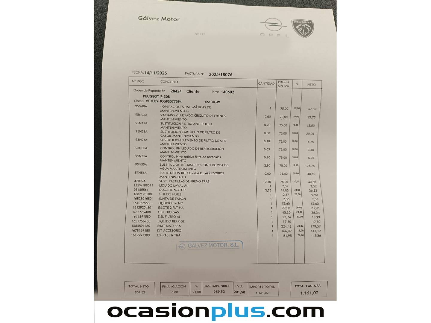 Foto del mantenimiento del Peugeot 308 Peugeot 308 1.6e-HDI Active (115 CV)