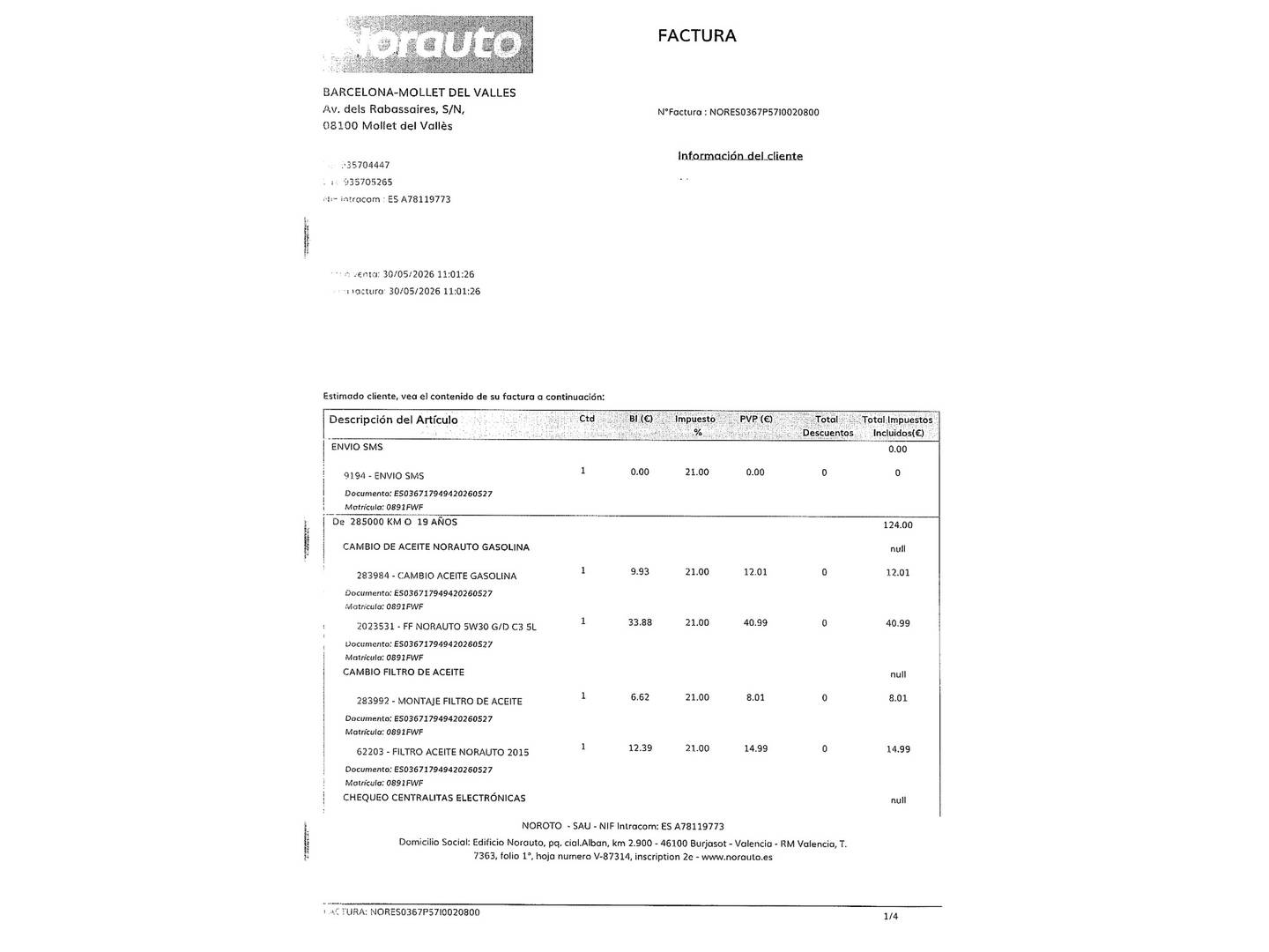 Foto del mantenimiento del Toyota Auris Toyota Auris 1.6 VVT-I Dual Sol M/M (124 CV)