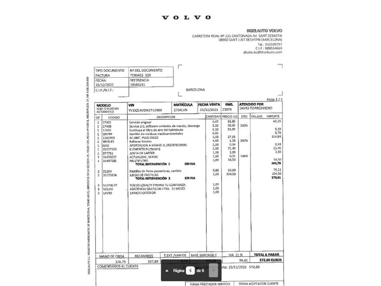 Foto del mantenimiento del Volvo XC40 Volvo XC40 T2 R-Design Auto (129 CV)