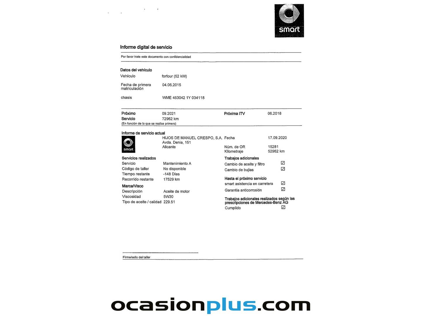 Foto del mantenimiento del Smart forfour Smart ForFour 52 Passion (71 CV)