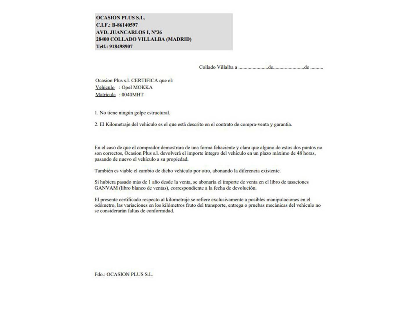 Foto del certificado del Opel Mokka Opel Mokka 1.2 T GS (136 CV)