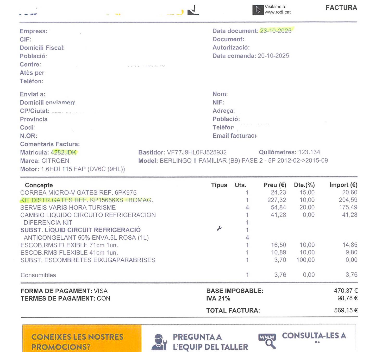Foto del mantenimiento del Citroën Berlingo Citroën Berlingo 1.6 HDi XTR Plus (114 CV)