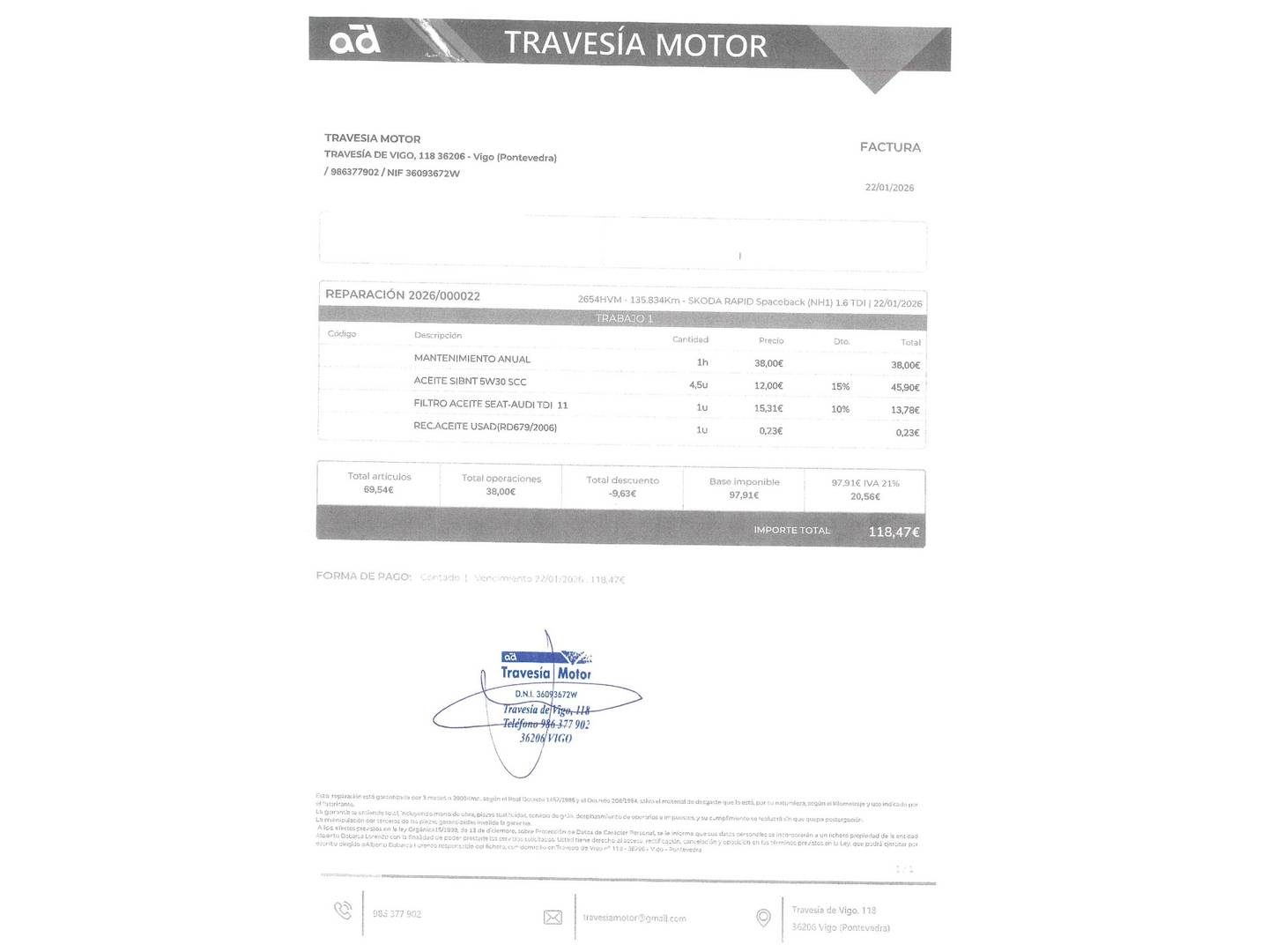 Foto del mantenimiento del Skoda Spaceback Skoda Spaceback 1.6 TDI CR Ambition (105 CV)