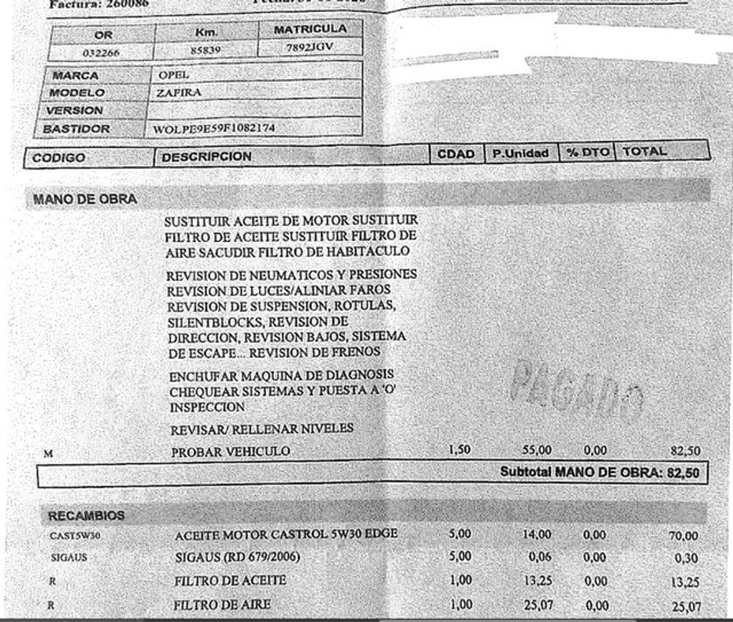 Foto del mantenimiento del Opel Zafira Tourer Opel Zafira Tourer 1.6 Turbo S/S Excellence (200 CV) 7 Plazas