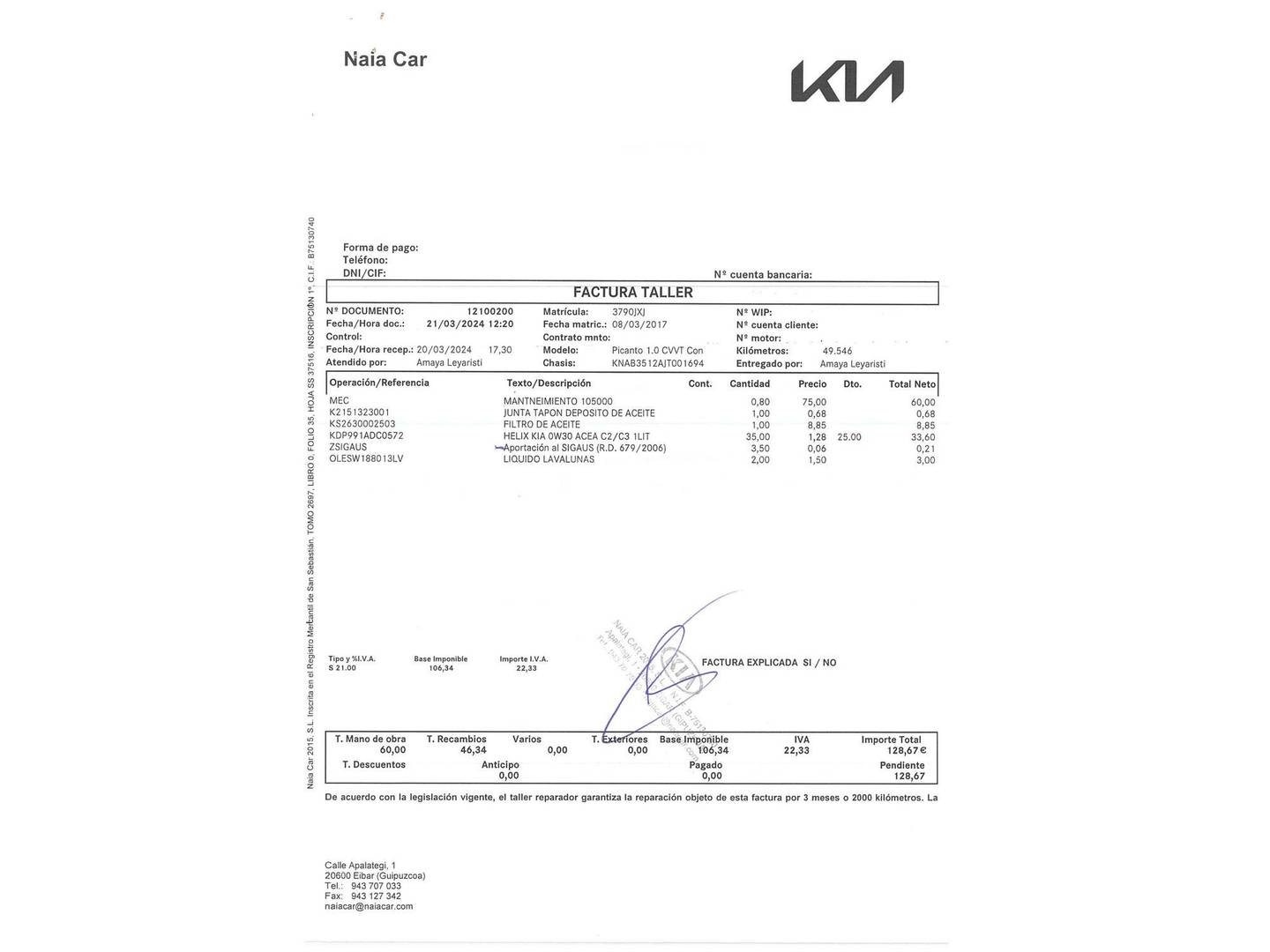 Foto del mantenimiento del KIA Picanto KIA Picanto 1.2 CVVT GT Line (84 CV)