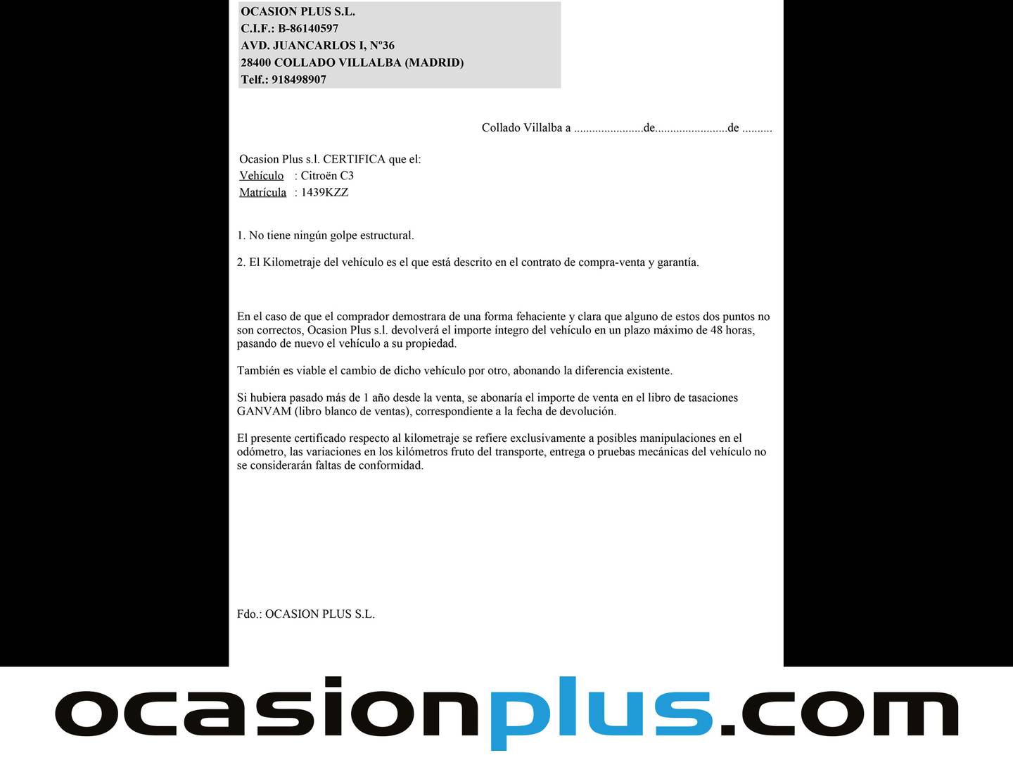 Foto del certificado del Citroën C3 Citroën C3 PureTech 82 Shine (82 CV)