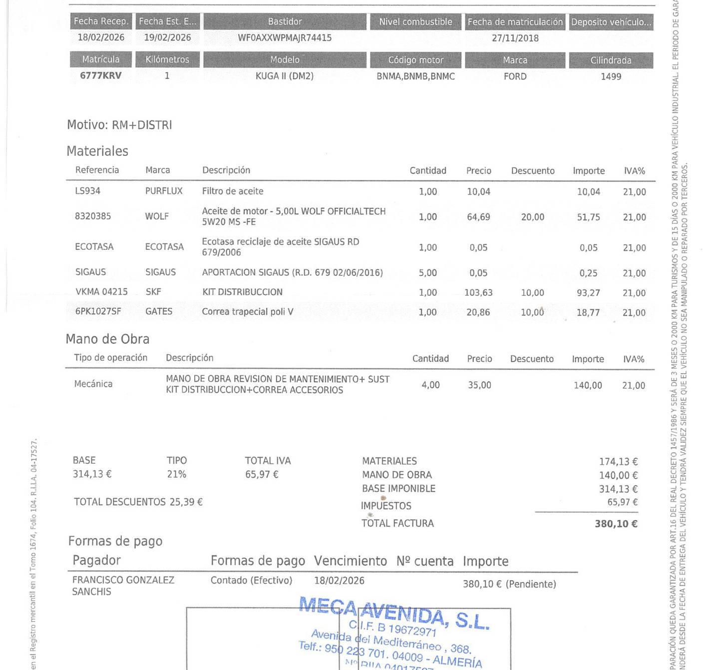 Foto del mantenimiento del Ford Kuga Ford Kuga 1.5 EcoBoost Trend+ 4x2 (120 CV)