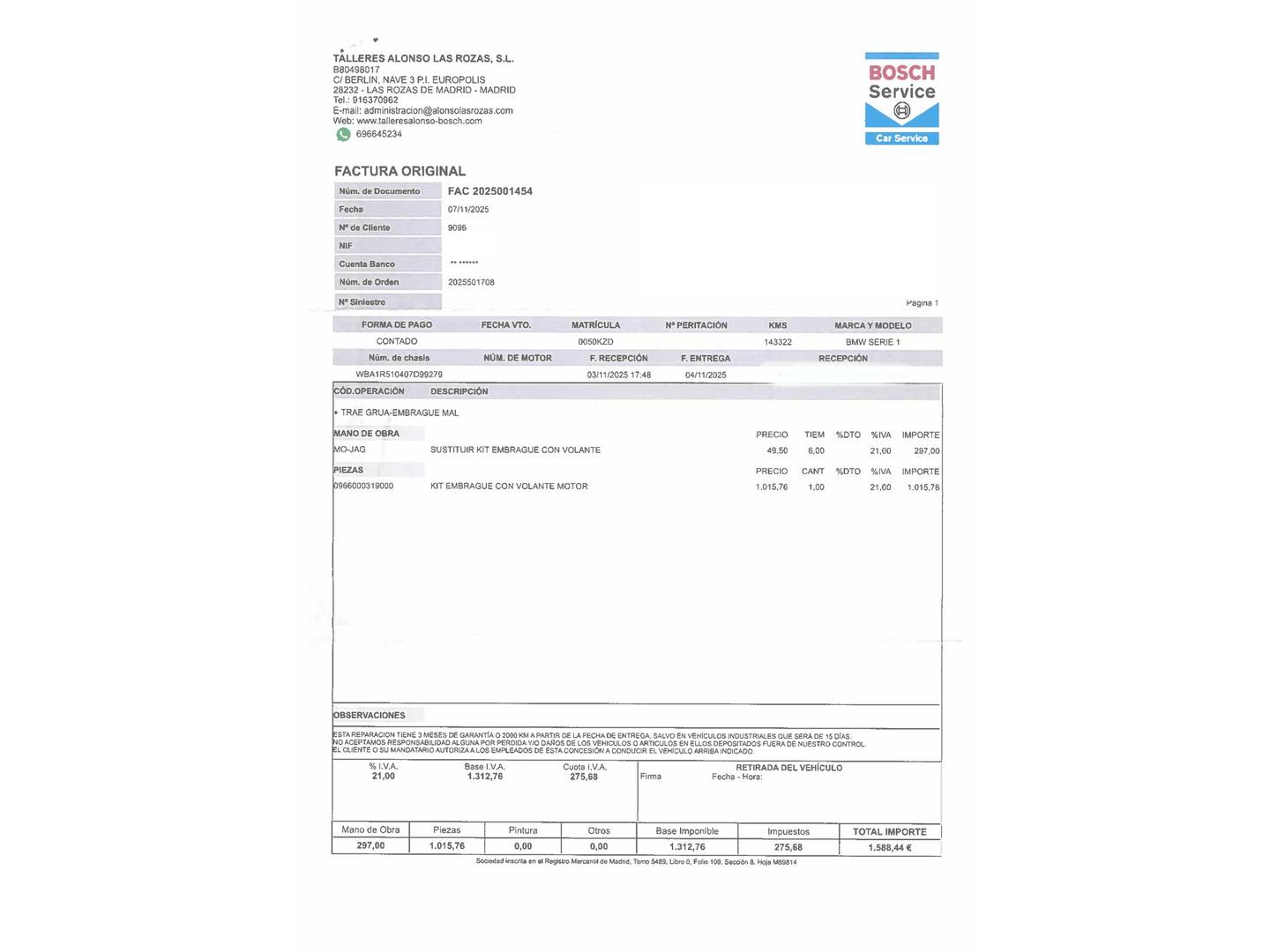 Foto del mantenimiento del BMW Serie 1 BMW Serie 1 118i (136 CV) Pack M