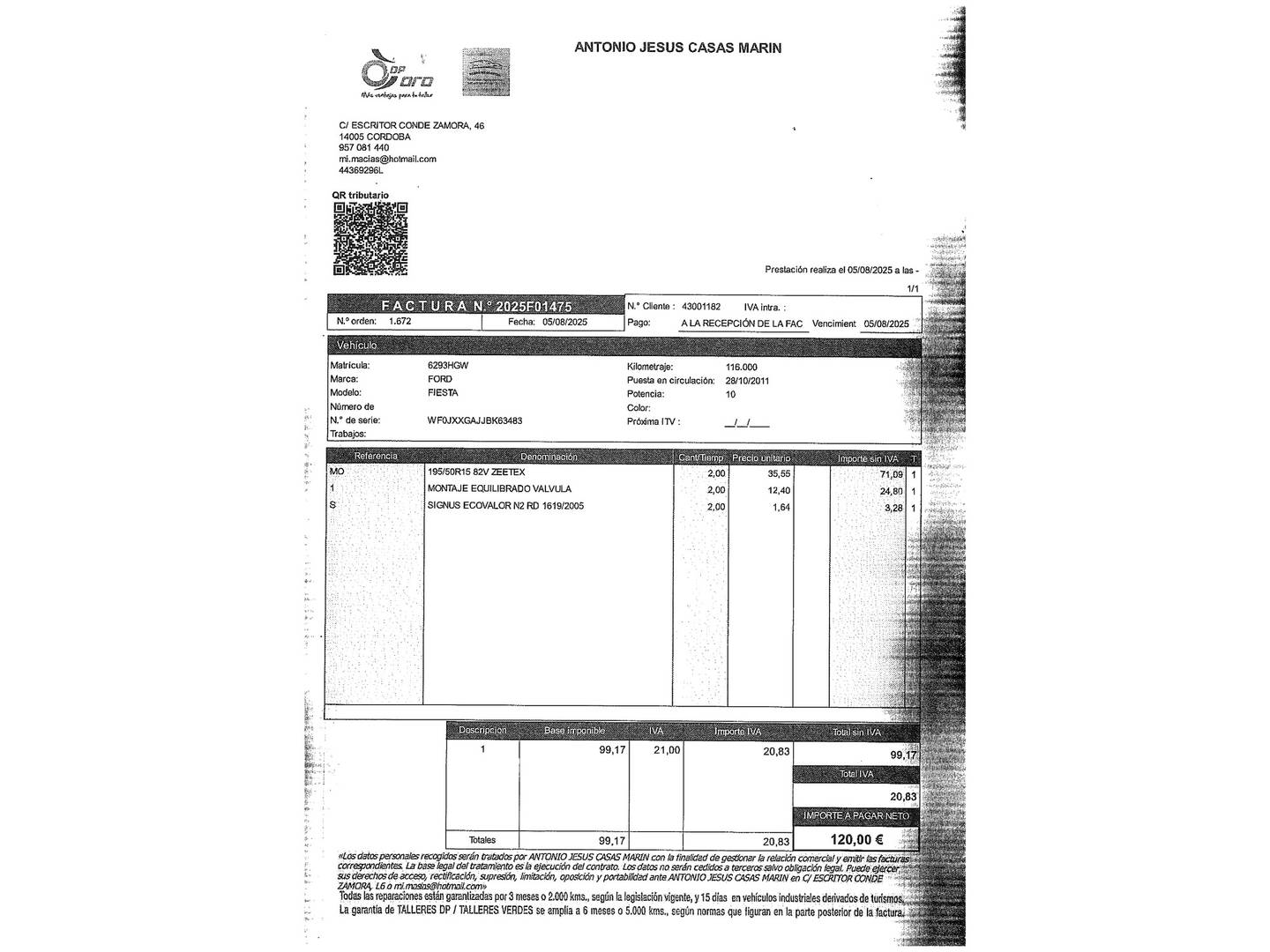Foto del mantenimiento del Ford Fiesta Ford Fiesta 1.4 TDCI Trend (70 CV)