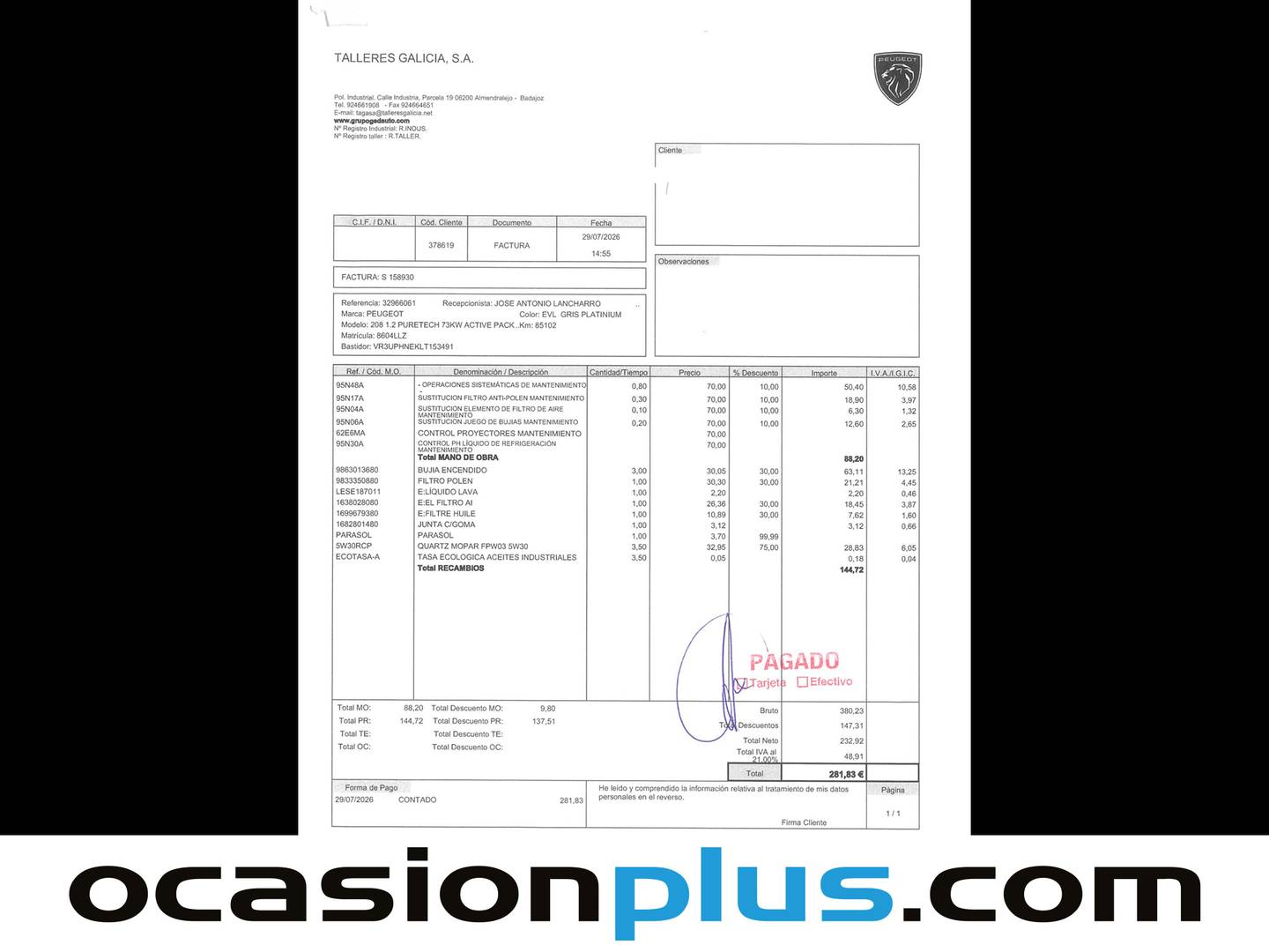 Foto del mantenimiento del Peugeot 208 Peugeot 208 PureTech 100 Active Pack (100 CV)