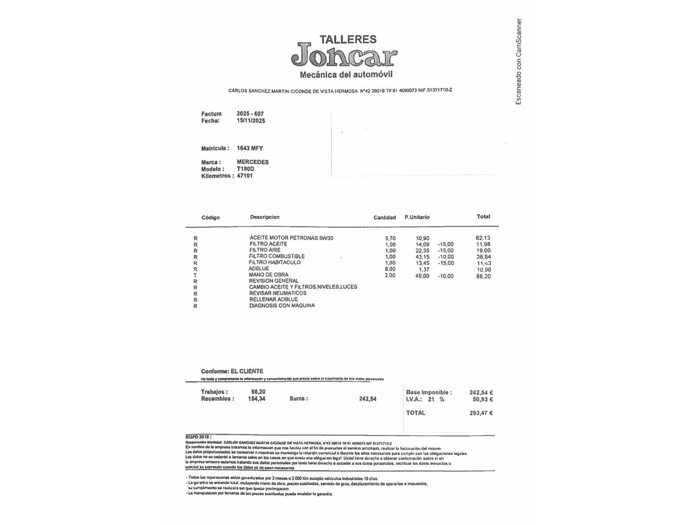 Foto del certificado del Mercedes Clase T Mercedes Clase T 180 d  (116 CV)