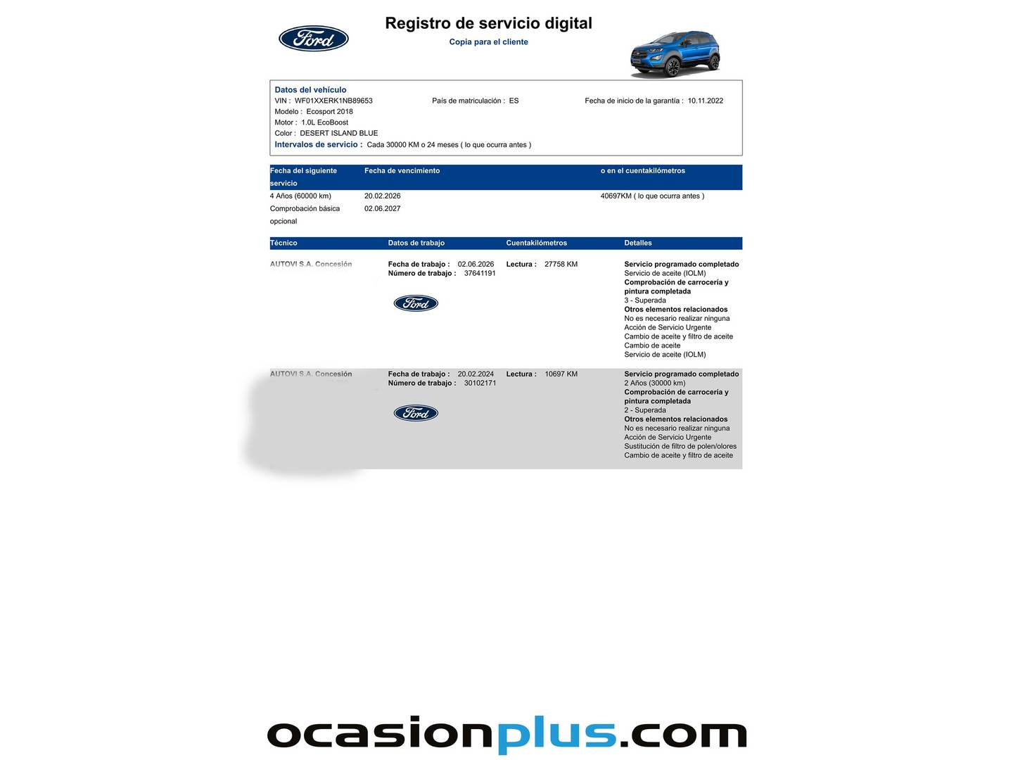 Foto del mantenimiento del Ford EcoSport Ford EcoSport 1.0T EcoBoost S&S Active (125 CV)