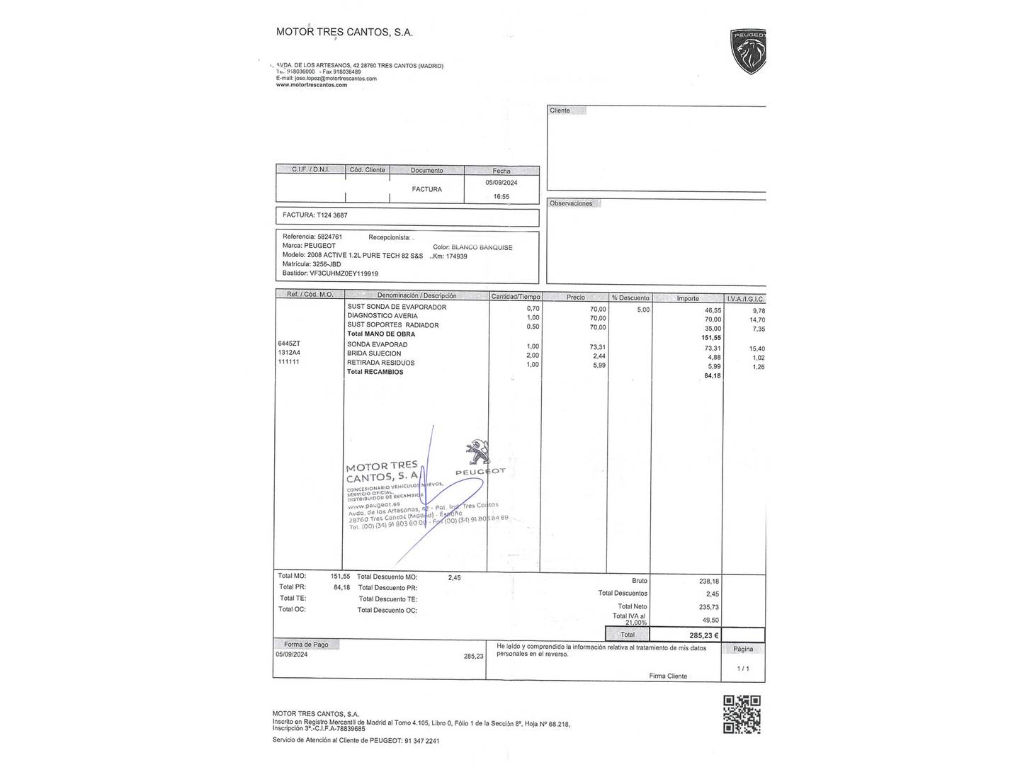 Foto del mantenimiento del Peugeot 2008 Peugeot 2008 VTI 82 Active ETG5 (82 CV)