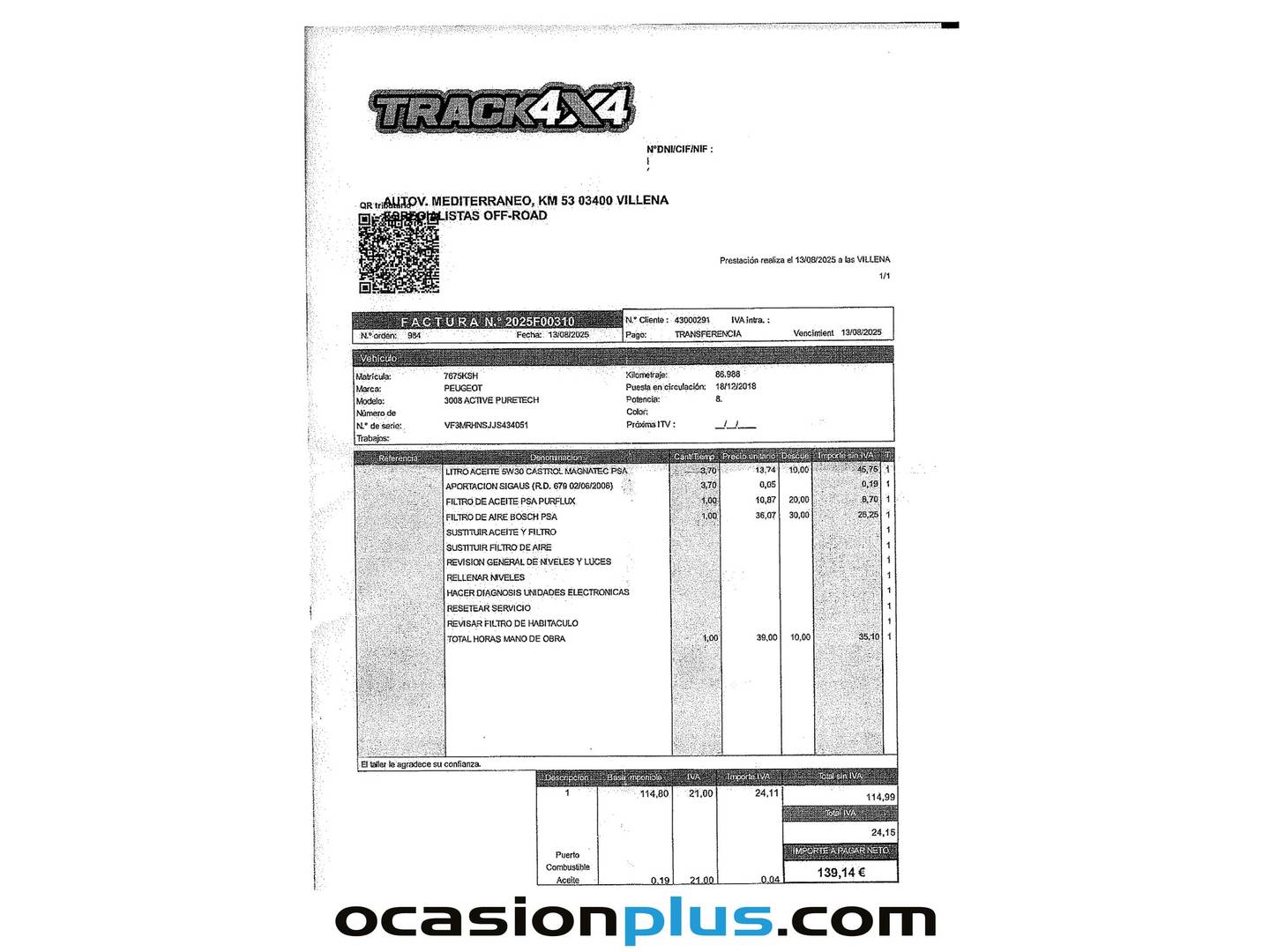 Foto del mantenimiento del Peugeot 3008 Peugeot 3008 PureTech 130 S&S Active (130 CV)